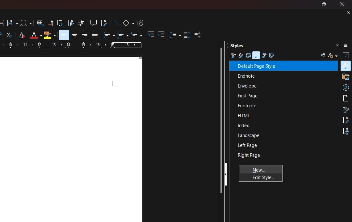 Captura de tela mostrando o menu Estilos do LibreOffice Writer