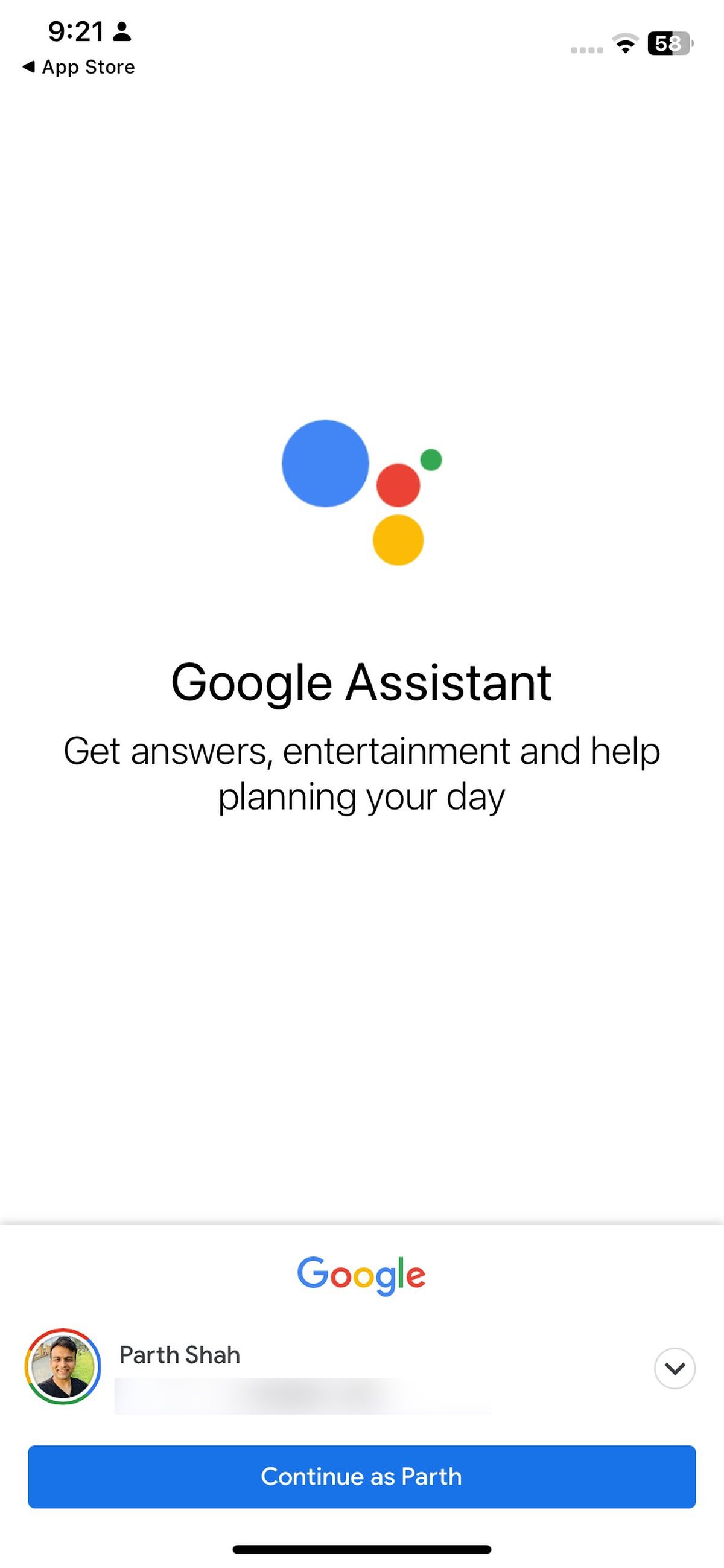 Faça login no Google Assistente no iPhone