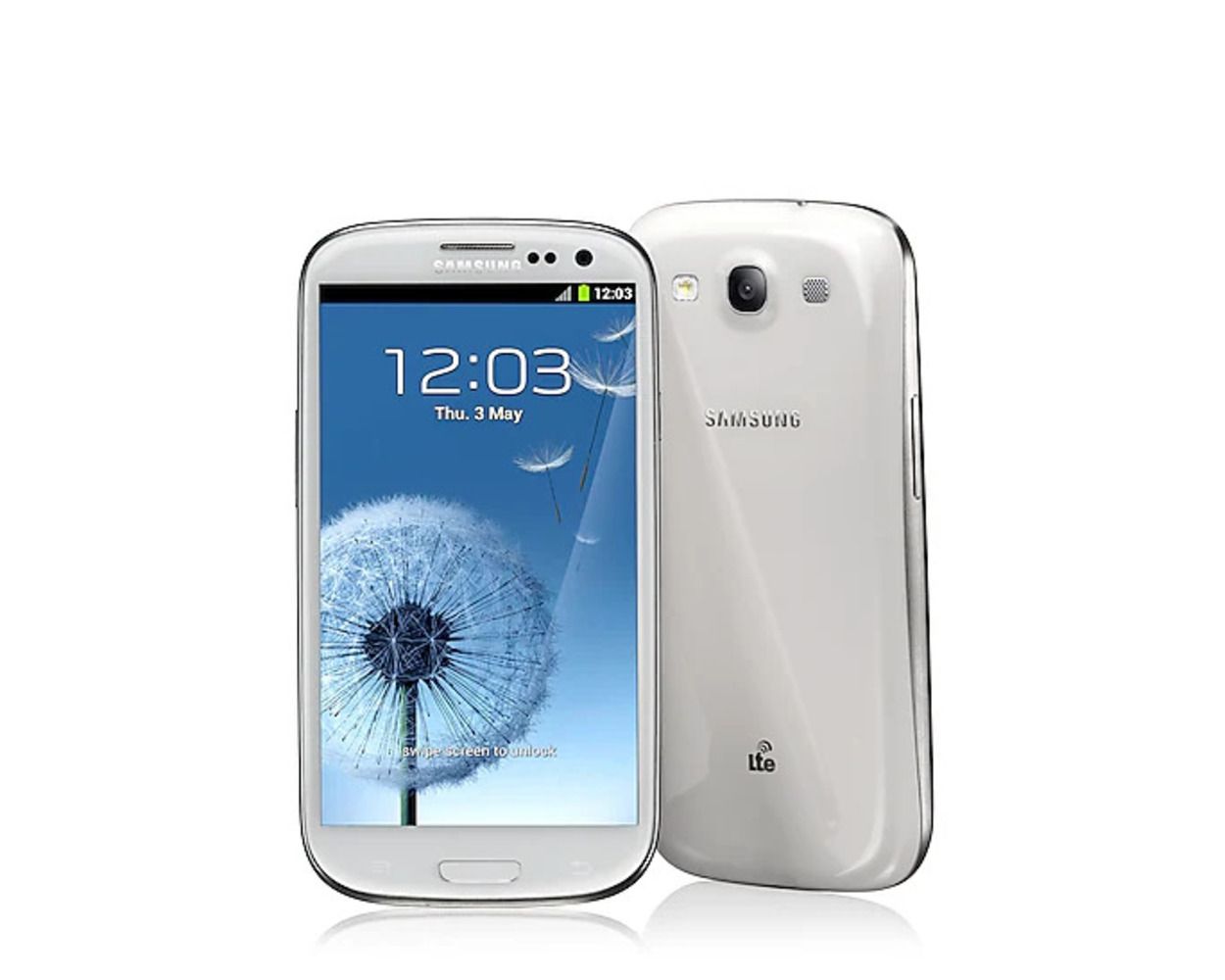 Um Samsung Galaxy SIII branco.