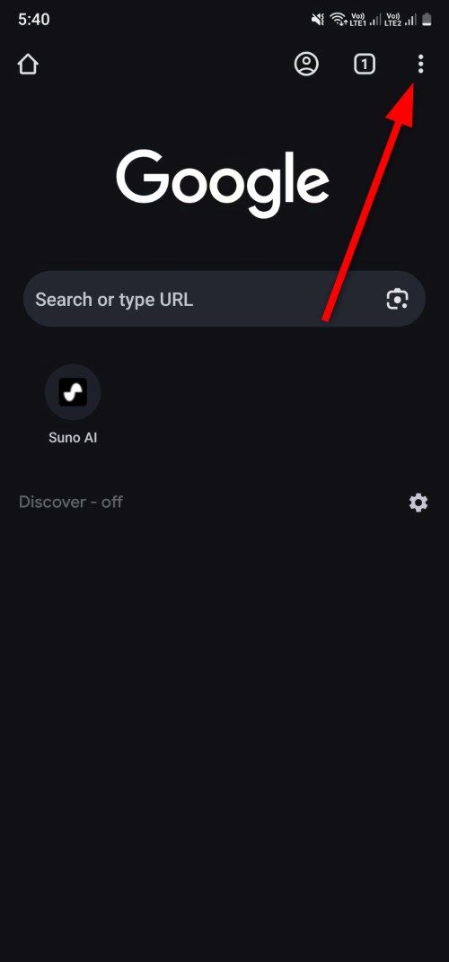Captura de tela mostrando o ícone do menu do aplicativo Google Chrome para Android