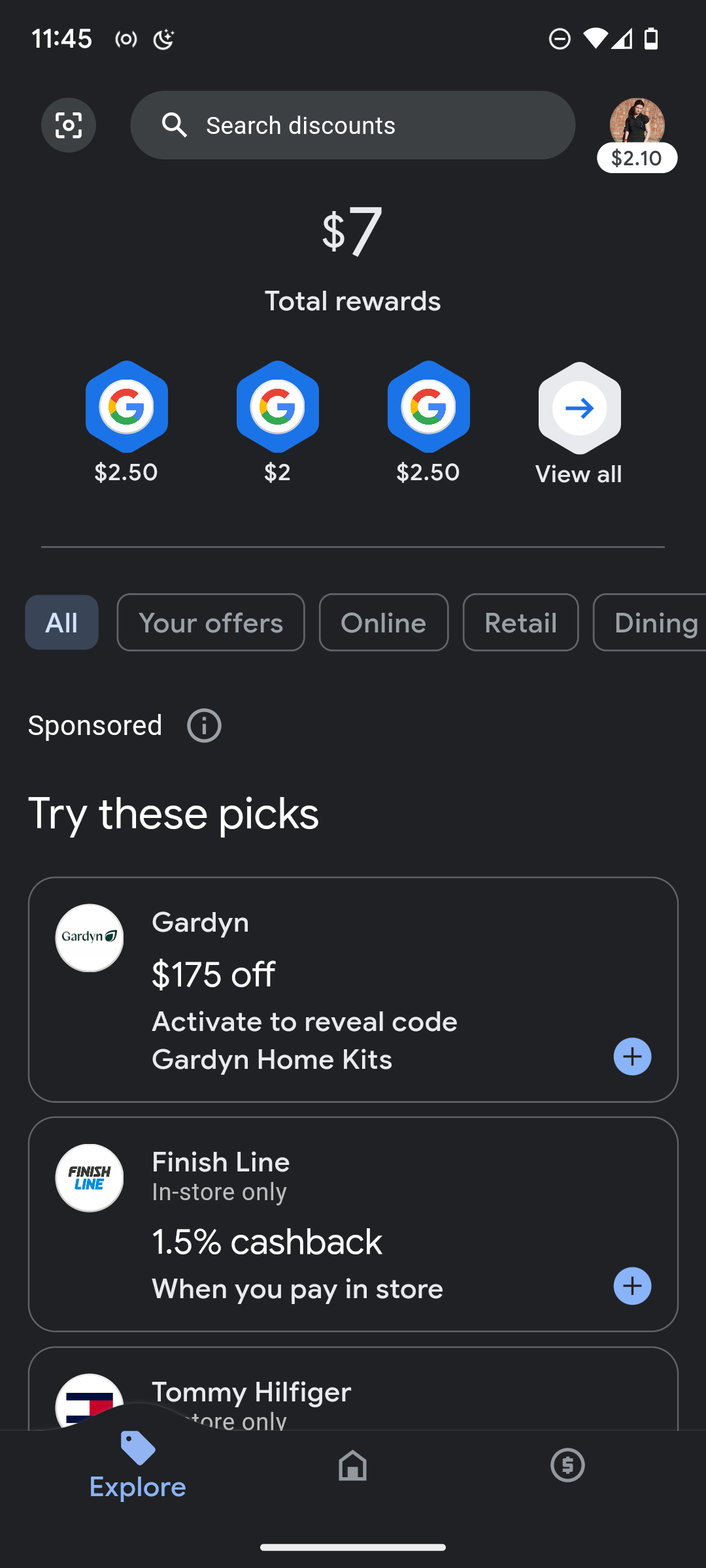 página de recompensas do aplicativo Google Pay