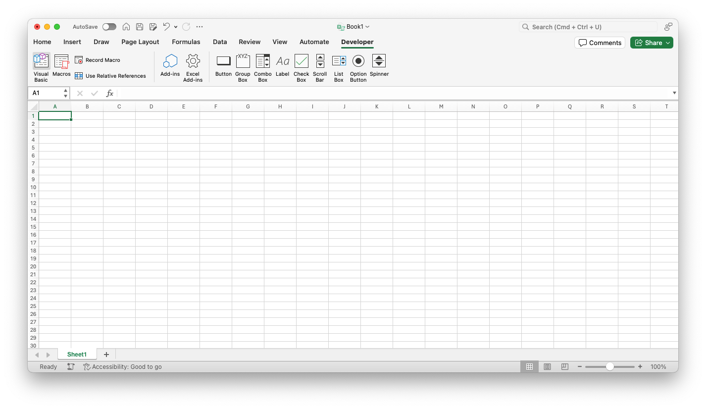 Captura de tela de uma planilha do Microsoft Excel, com o botão macro VBA destacado