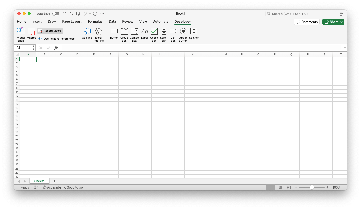 Captura de tela de uma planilha do Microsoft Excel, com o botão Gravar Macro destacado