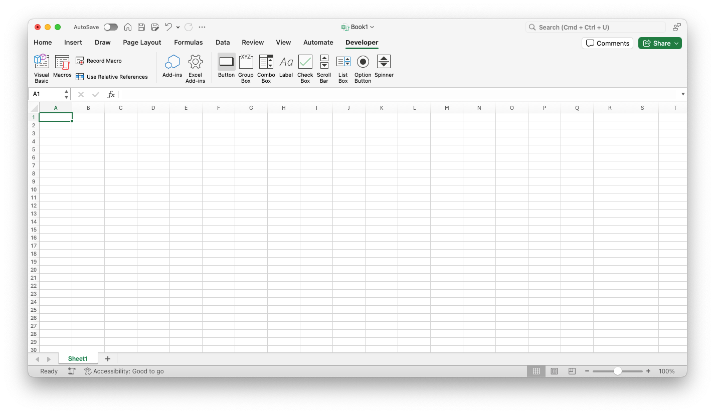 Captura de tela de uma planilha do Microsoft Excel, com a opção Botão Macro destacada