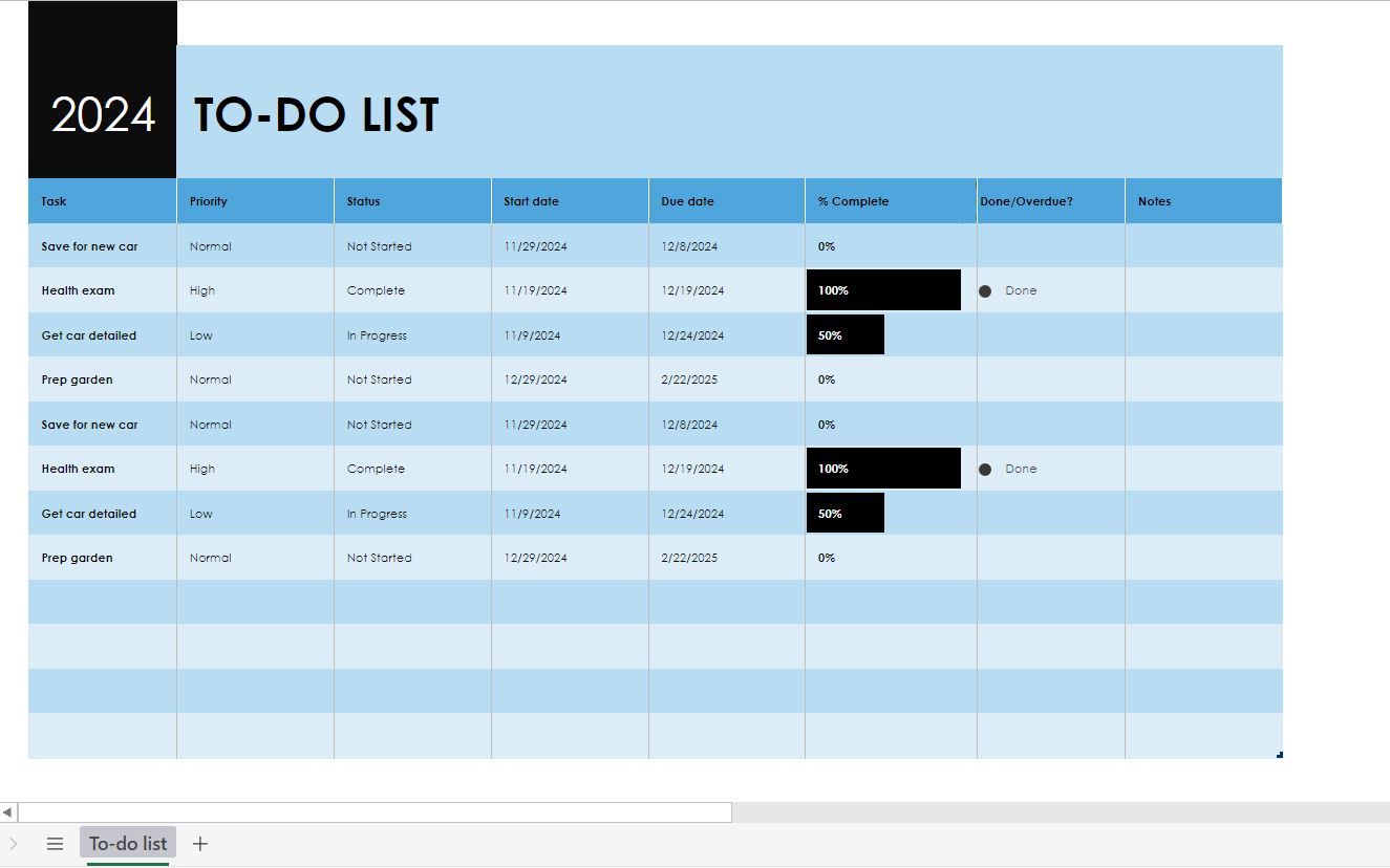 Modelo simples de lista de tarefas do Excel