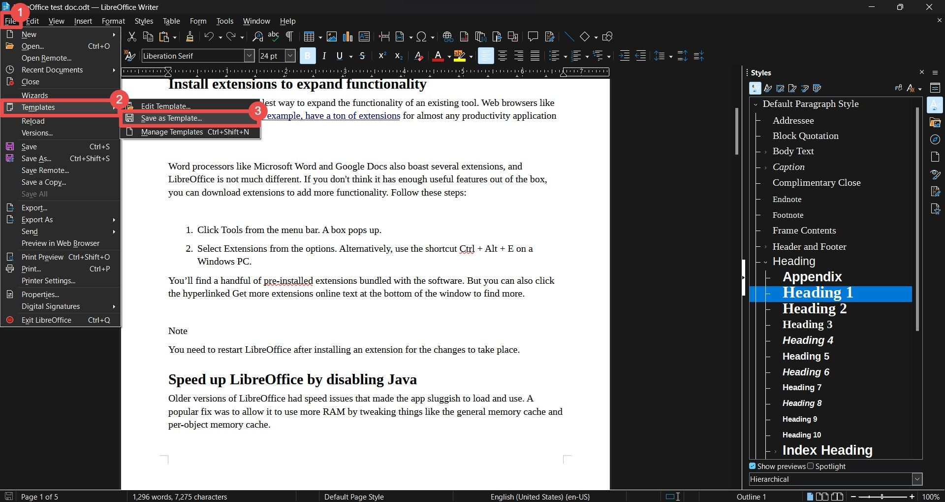Painel Estilos do LibreOffice