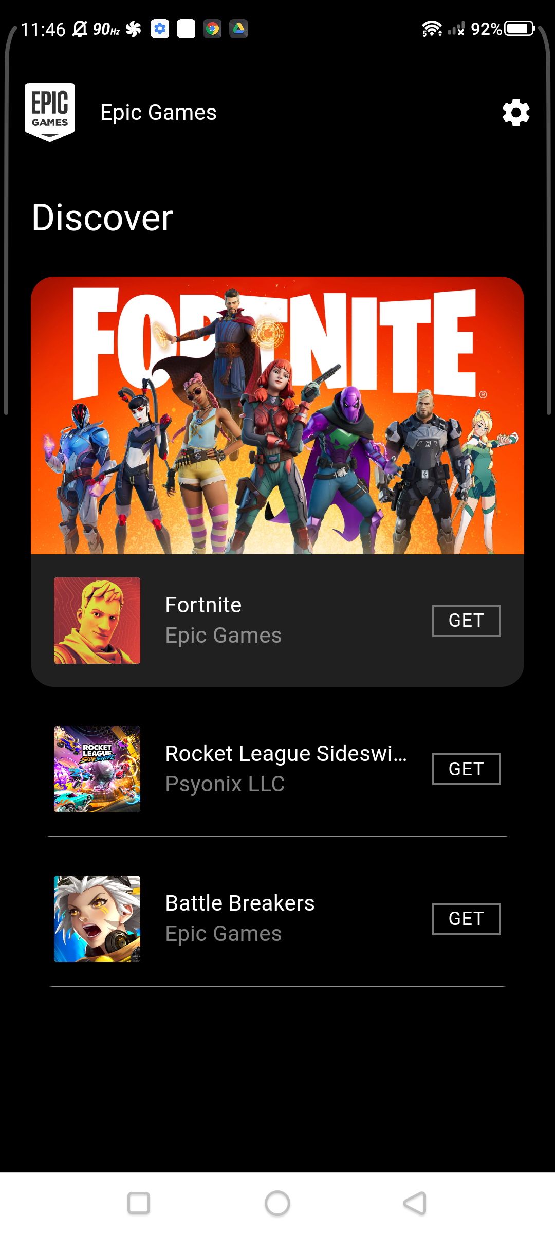   Fortnite no aplicativo Epic Games na seção Discover