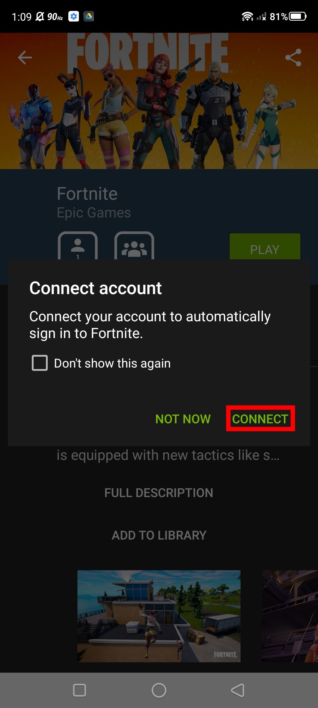Conectando sua conta ao Fortnite da GeForce Now