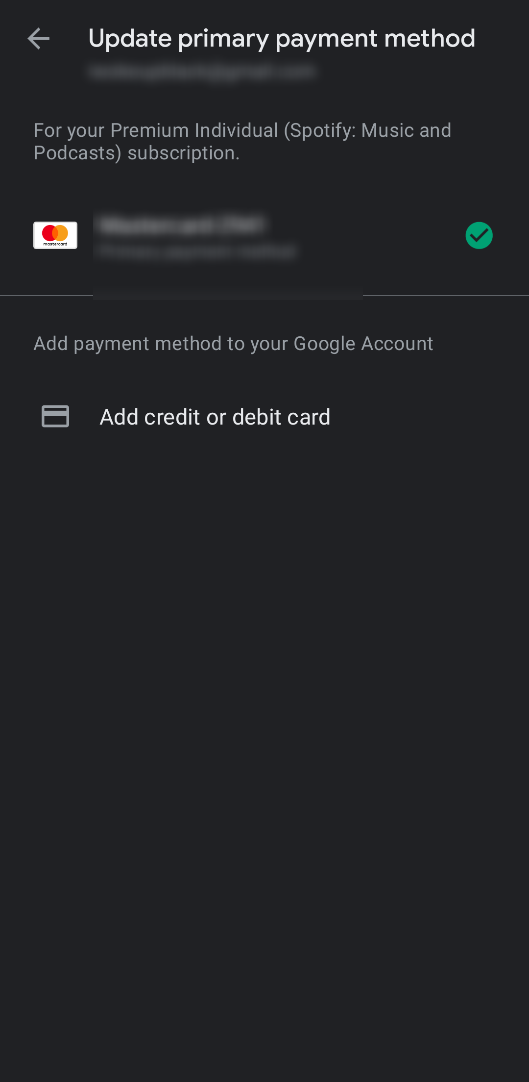 Atualizando o método de pagamento principal do Spotify na Google Play Store