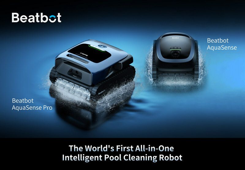 Imagens de marketing do robô Beatbot AquaSense em dois ângulos 