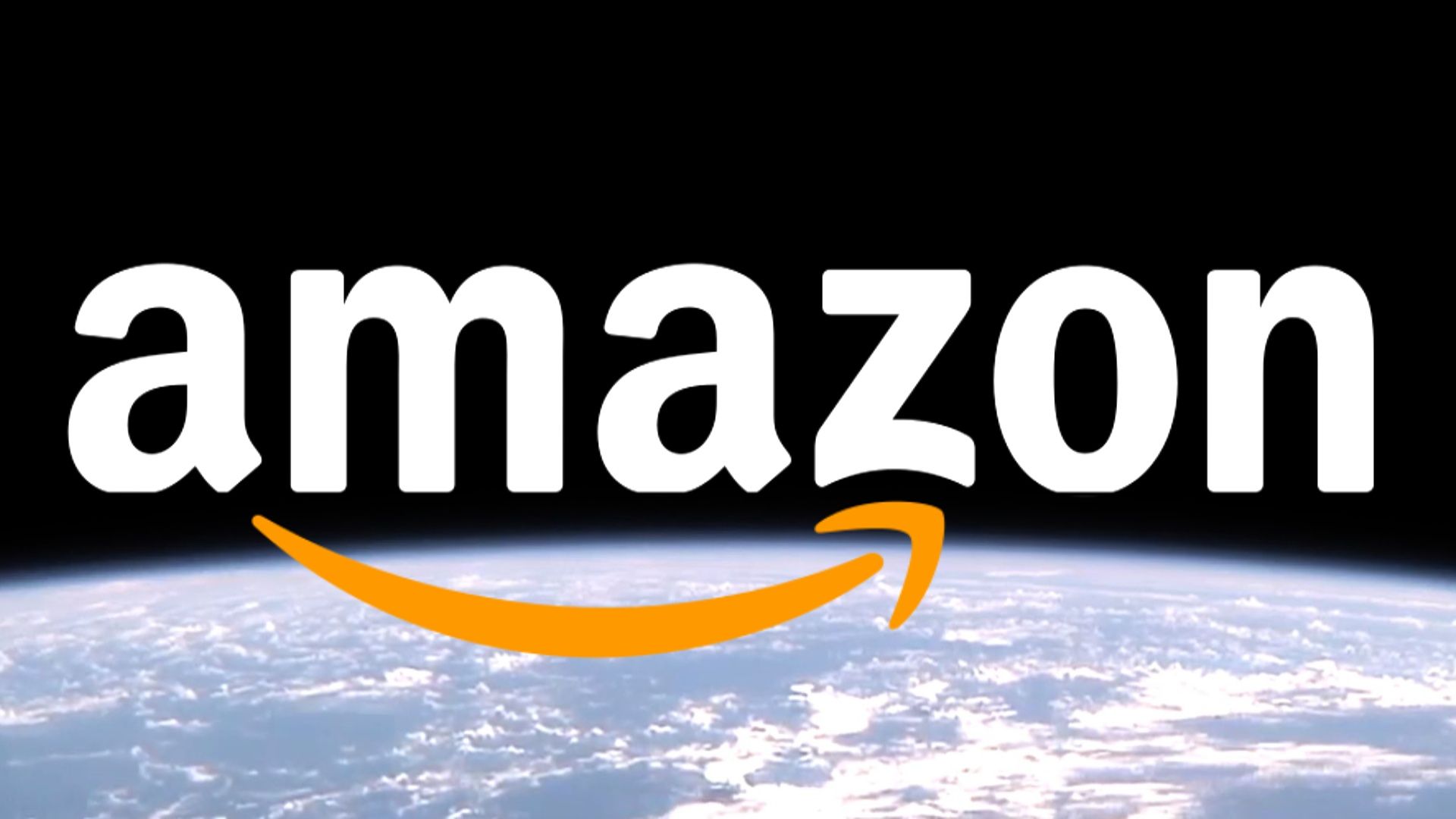 O logotipo da Amazon acima de uma imagem do horizonte da Terra