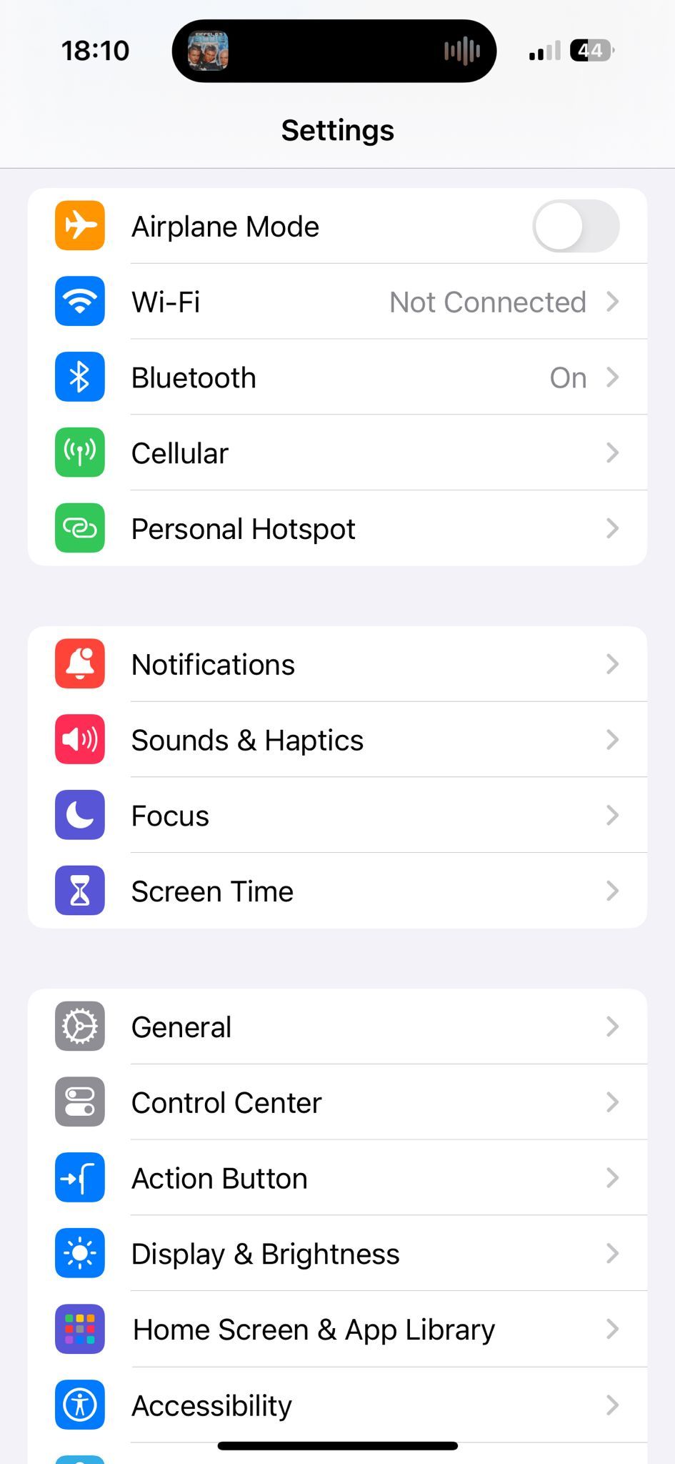 Captura de tela das configurações do iPhone