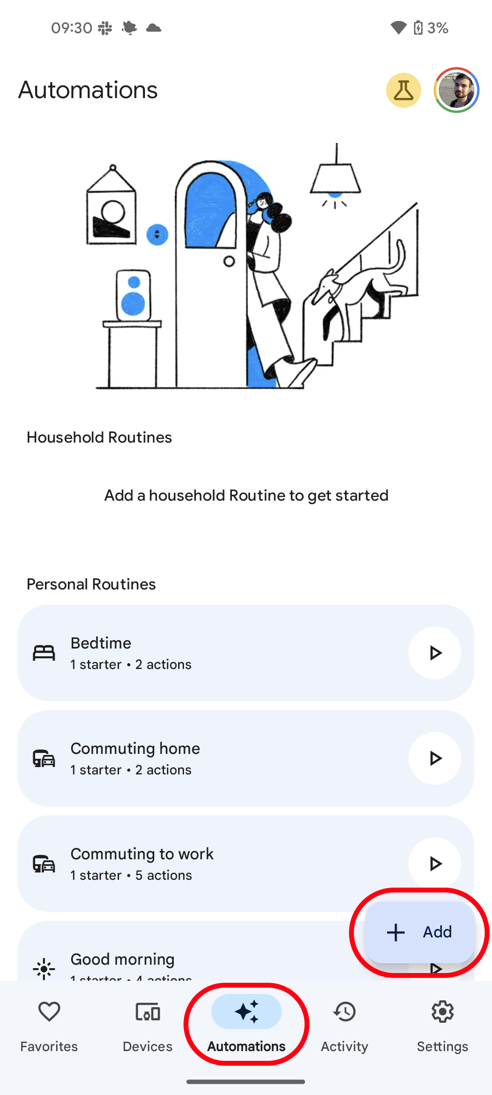 Adicionando uma nova rotina no app Google Home