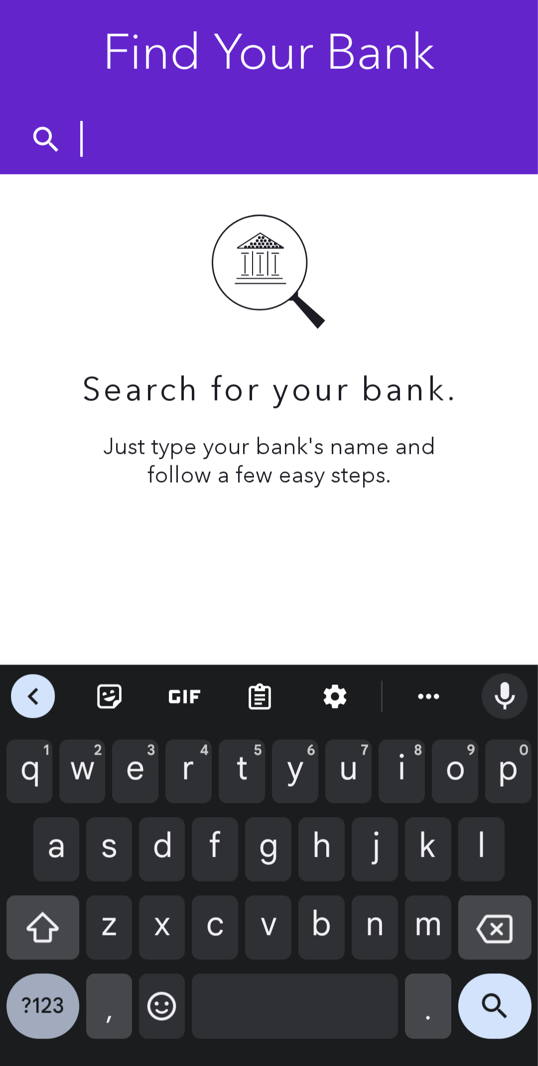 A página Encontre seu banco no aplicativo Zelle