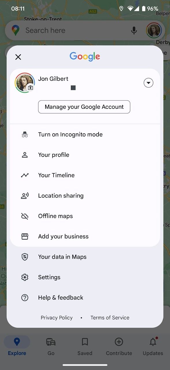 captura de tela do perfil de pesquisa do Android no Google Maps