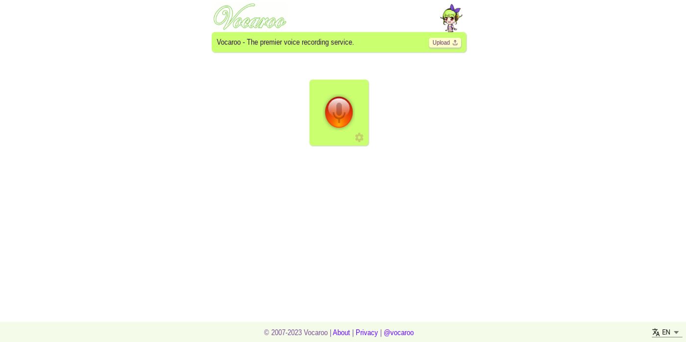Captura de tela da interface do site Vocaroo