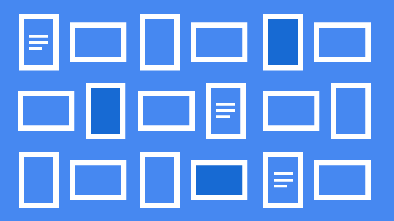 Uma coleção de documentos organizados como molduras sobre um fundo azul