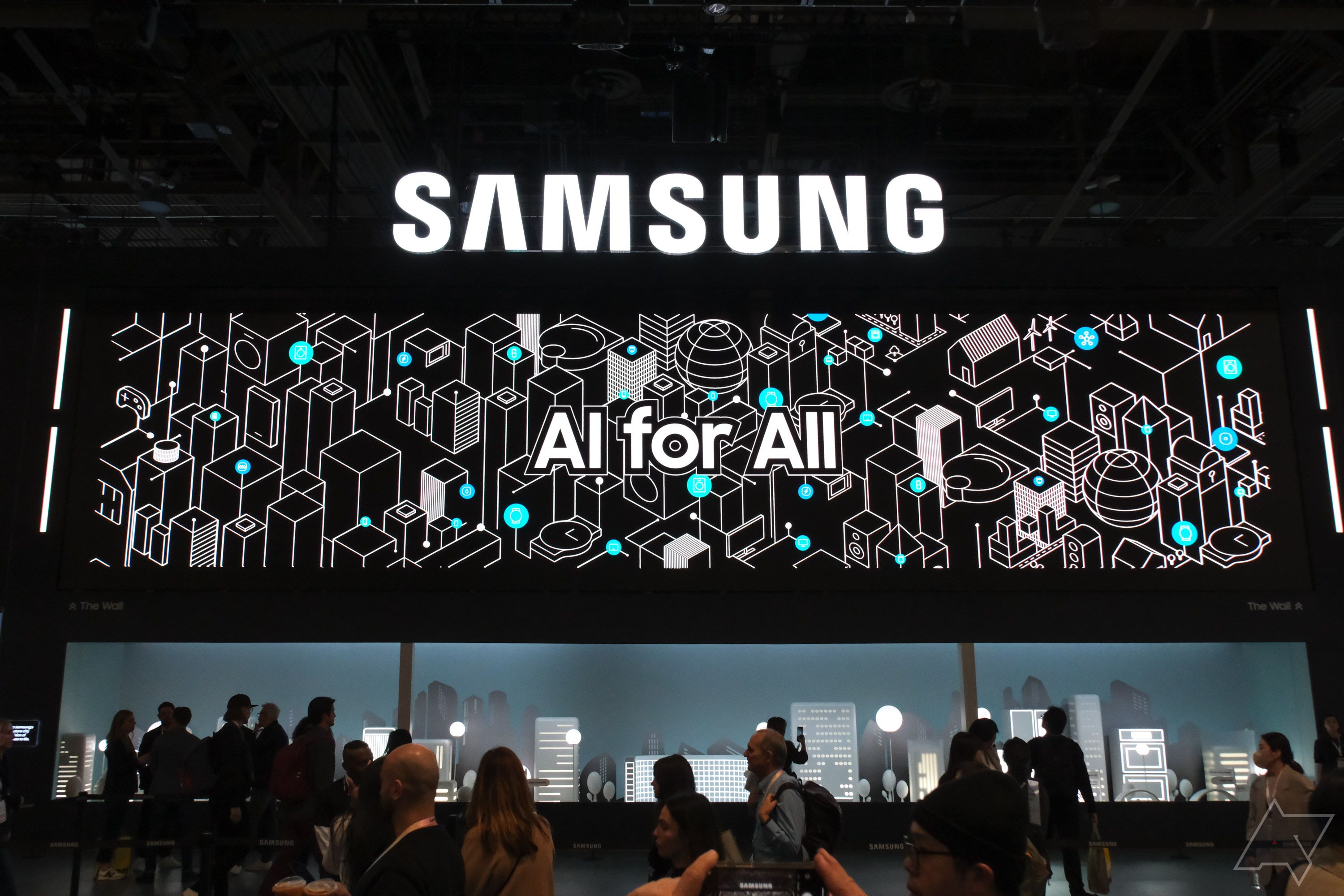 Um grande display de evento com a indicação Samsung AI for All