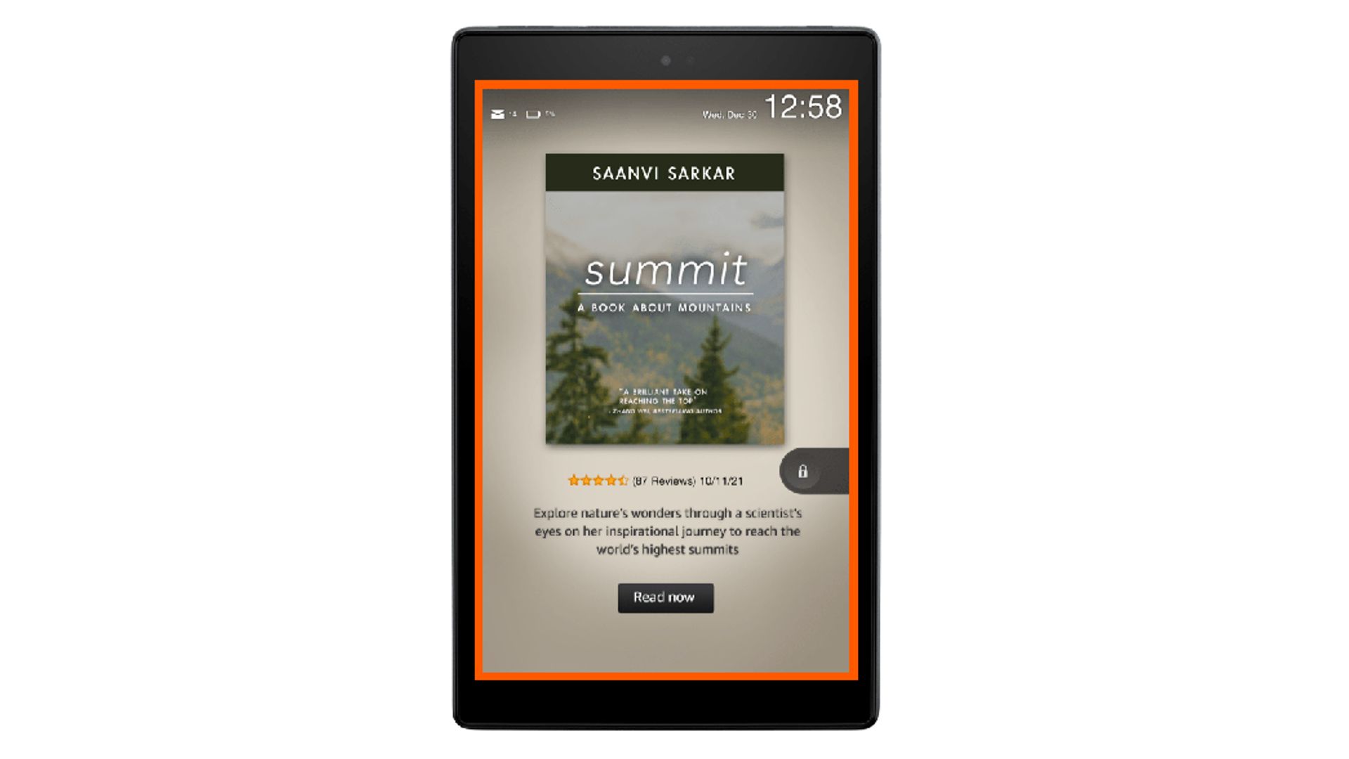 Um Amazon Fire Tablet exibindo um anúncio na tela de bloqueio