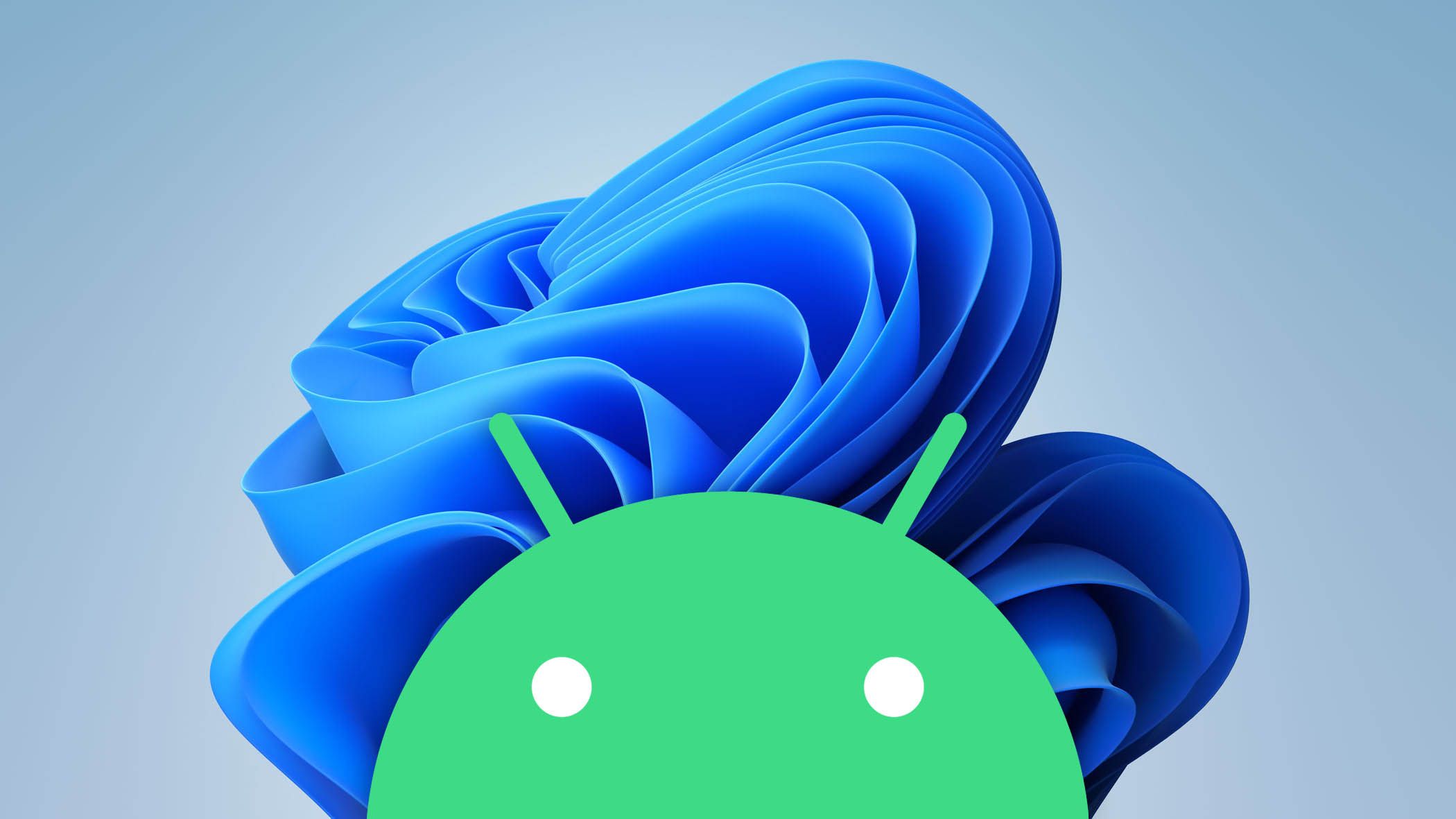 O logotipo do Android com um redemoinho de cabelo azul