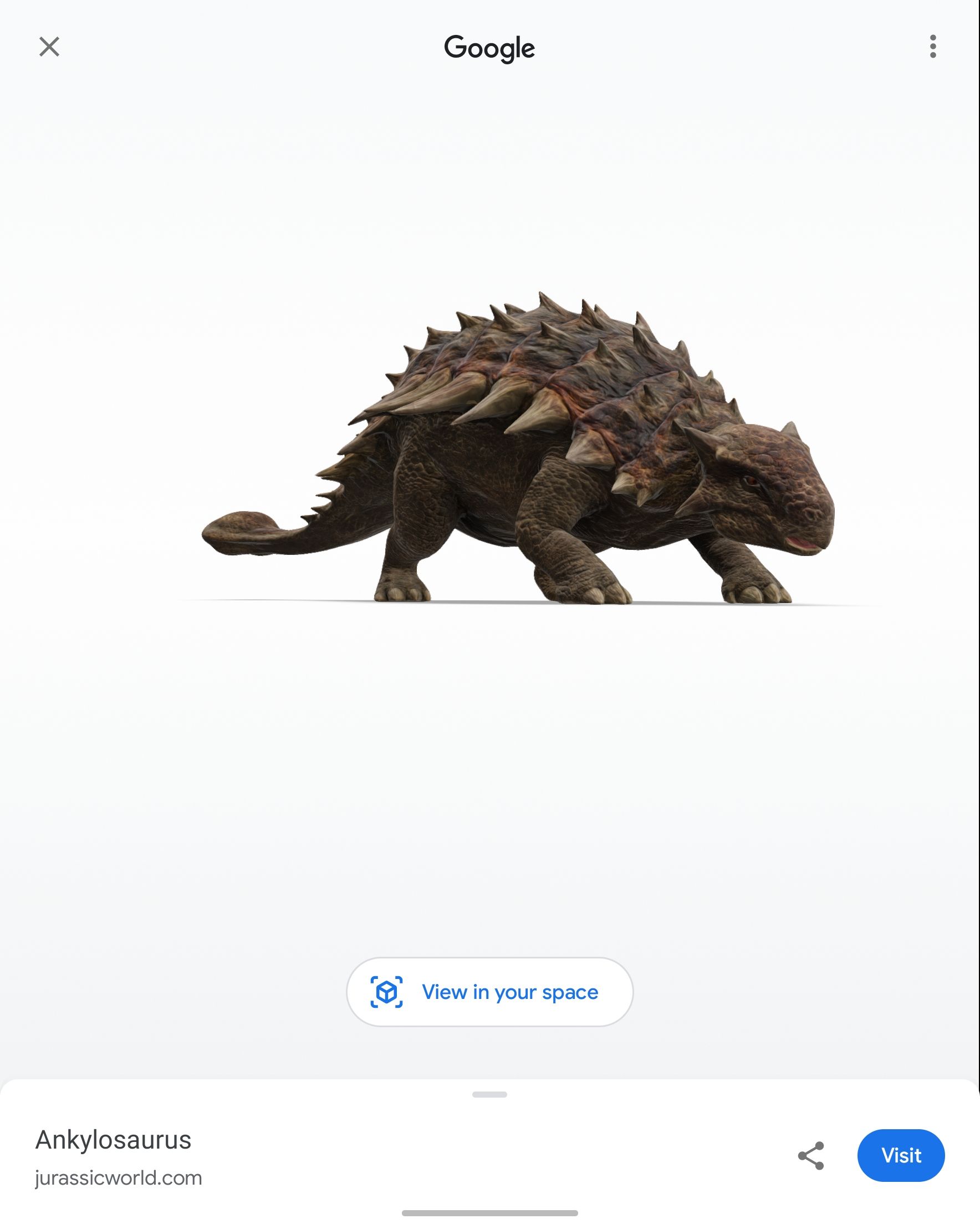 Captura de tela de um dinossauro 3D gerado pelo Google