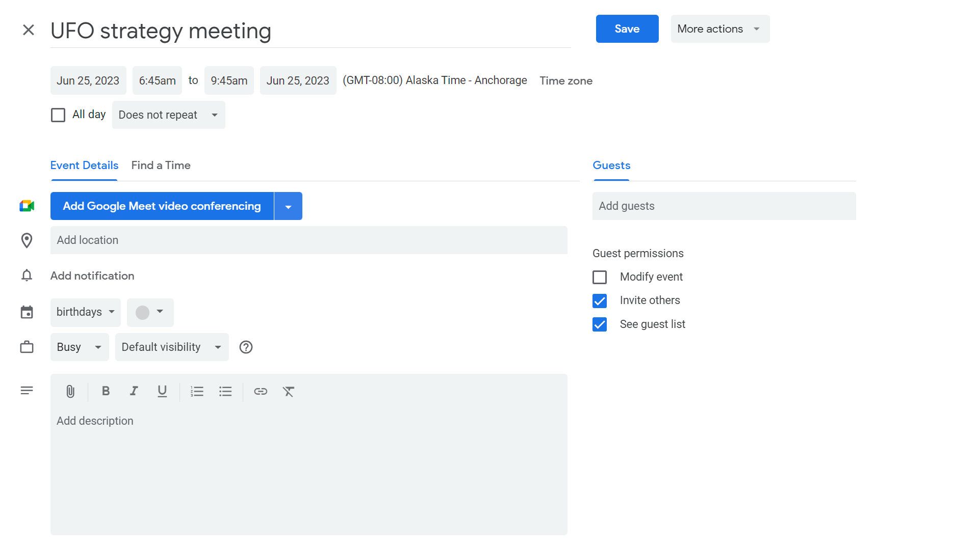 Uma captura de tela de uma janela de edição de eventos do Google Agenda com o plugin Zoom.