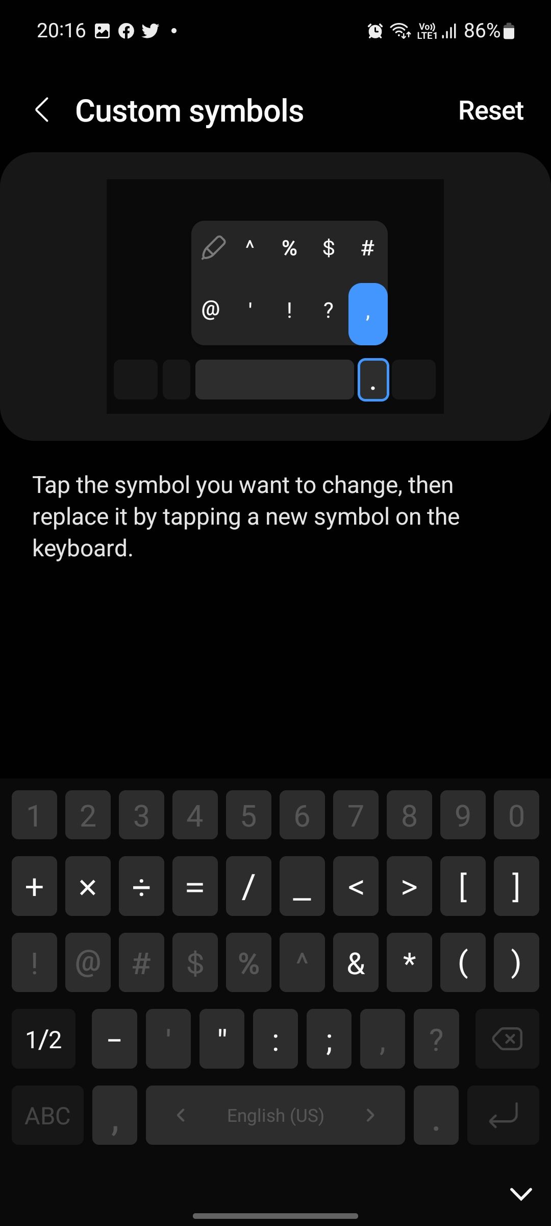 verifique os símbolos personalizados no teclado Samsung