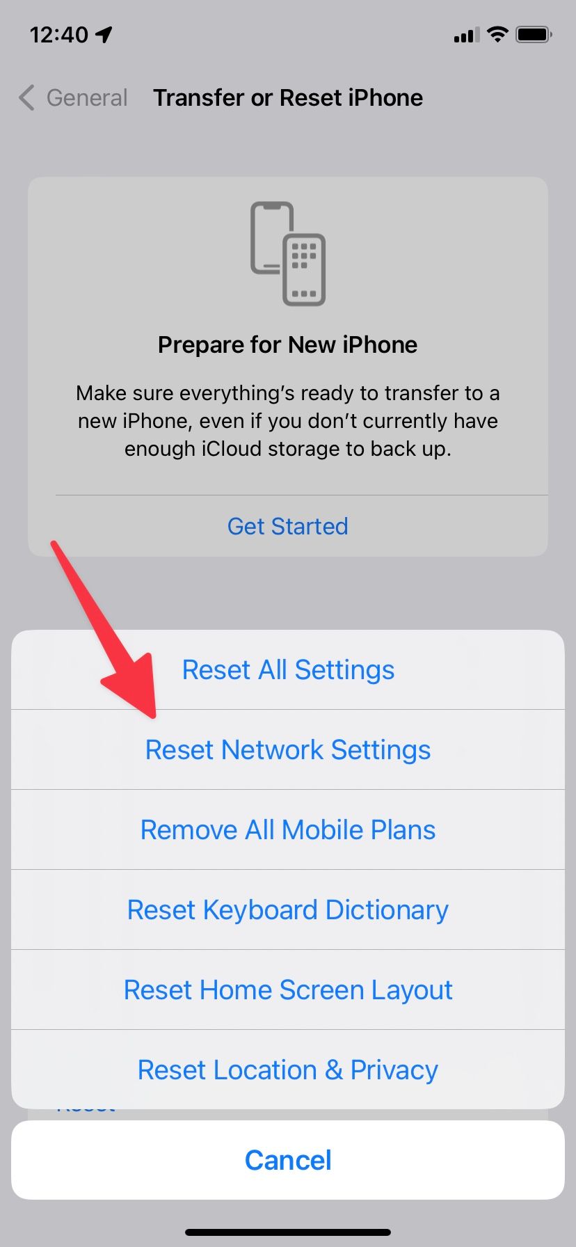 redefinir as configurações de rede no iPhone e iPad