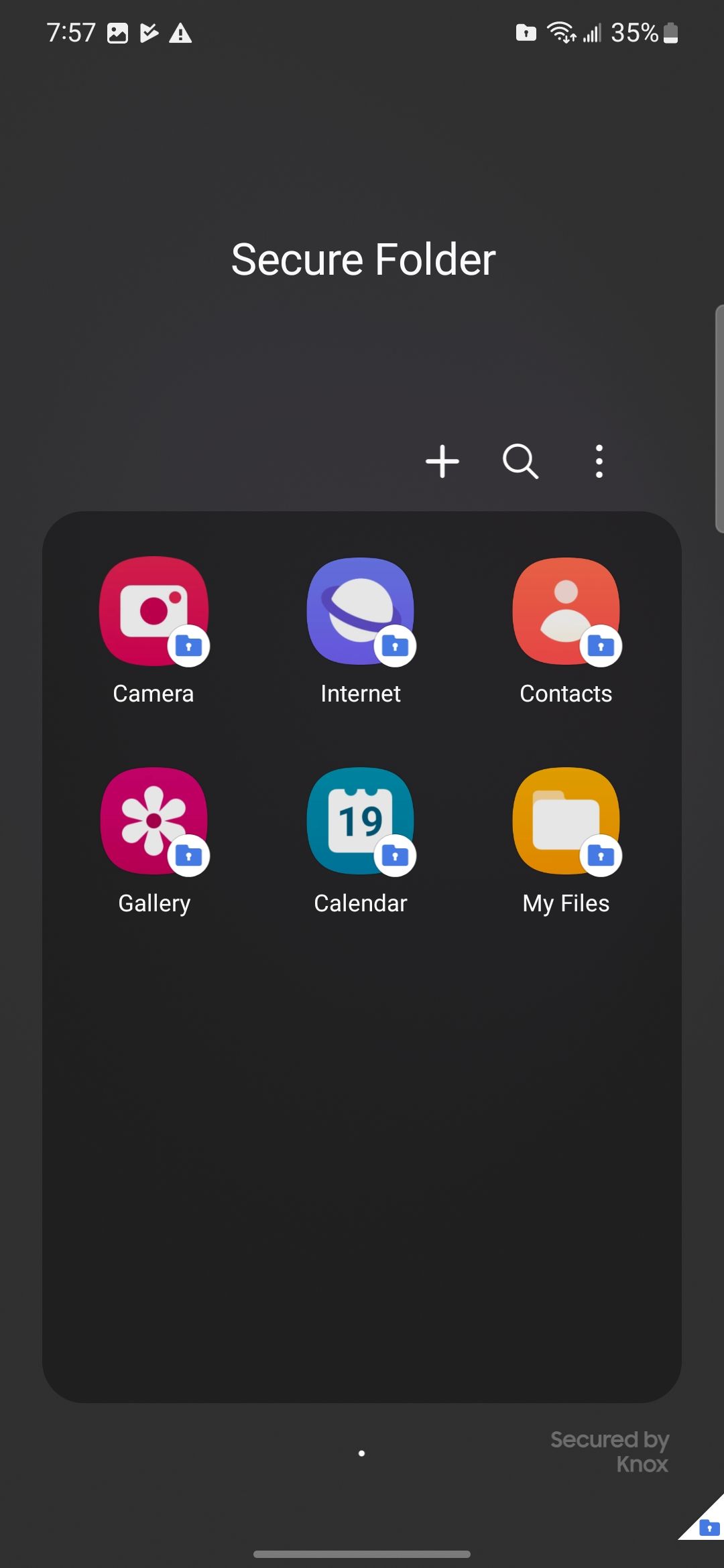 A tela principal do aplicativo Secure Folder