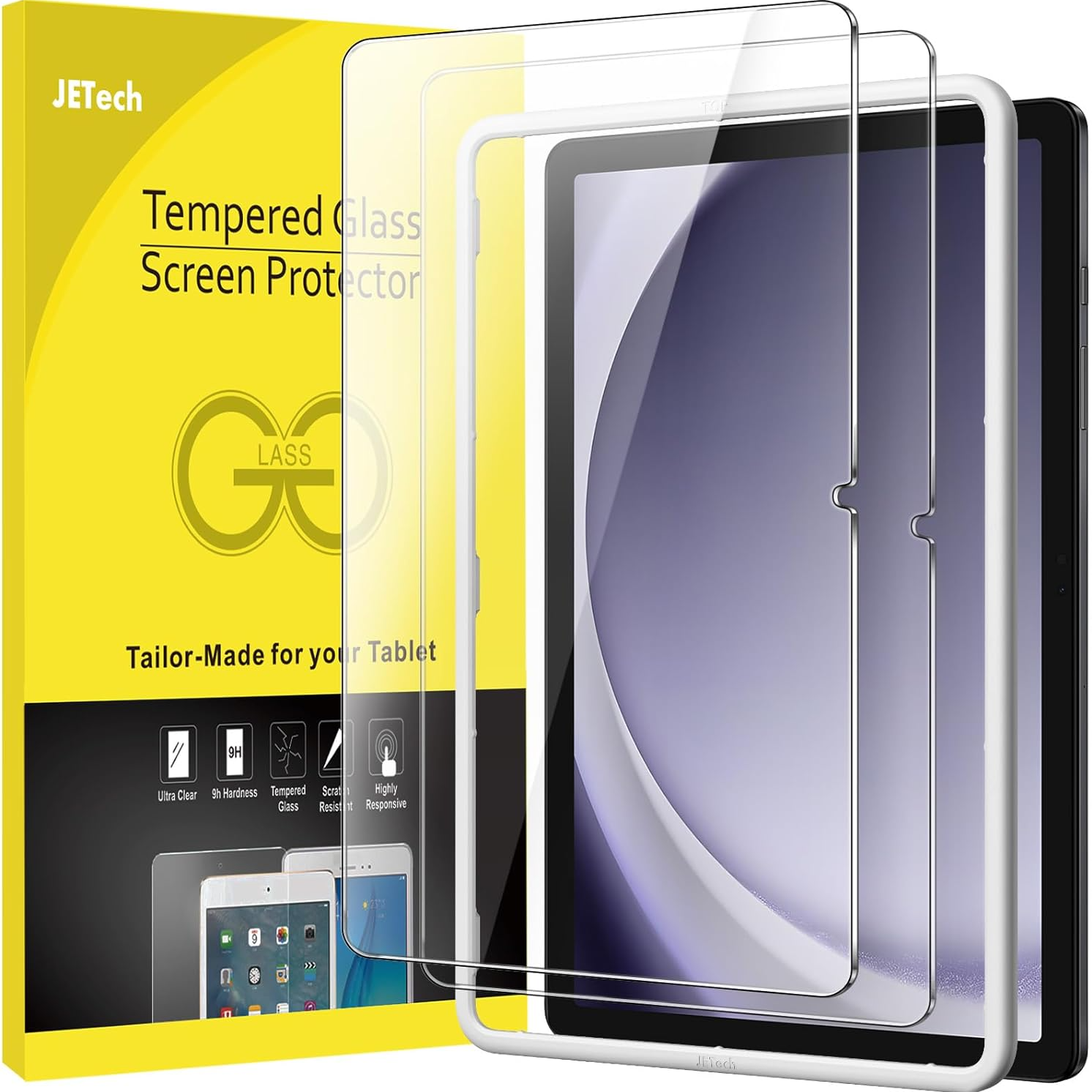 Protetor de tela JETech para Galaxy Tab A9 + com pacote em fundo branco