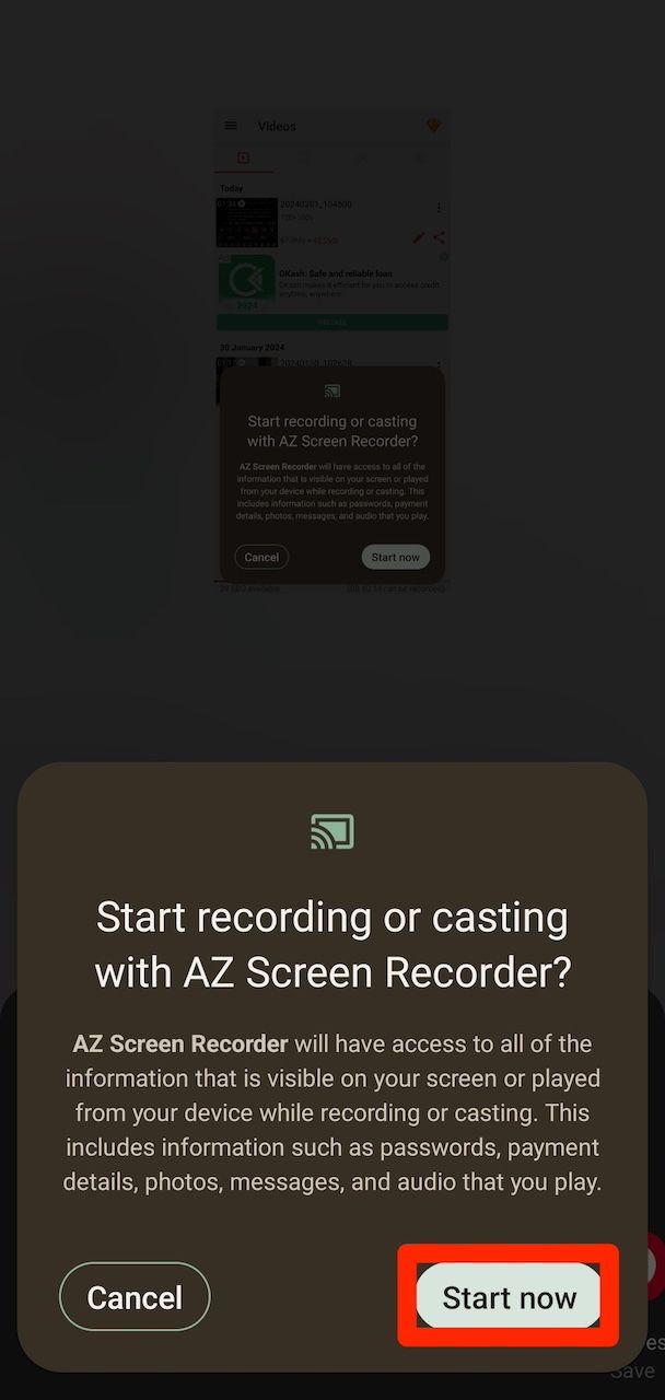 Comece agora a gravar a opção no aplicativo AZ Recorder para Android