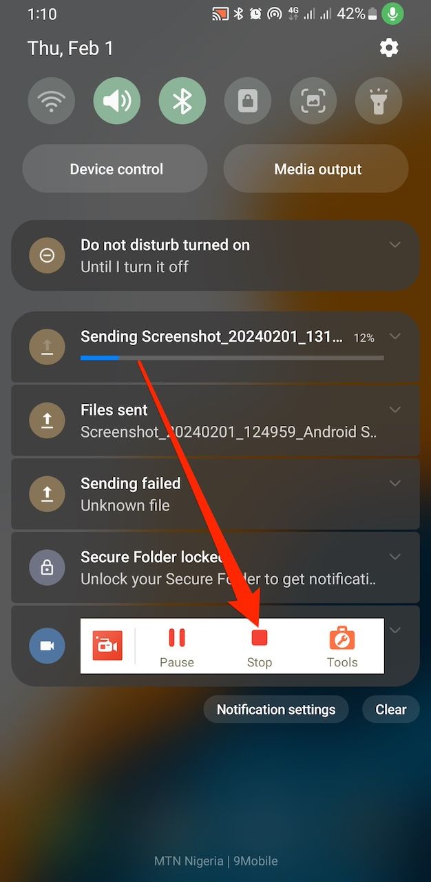 Caixa de ferramentas do AZ Recorder no painel de notificação do Android