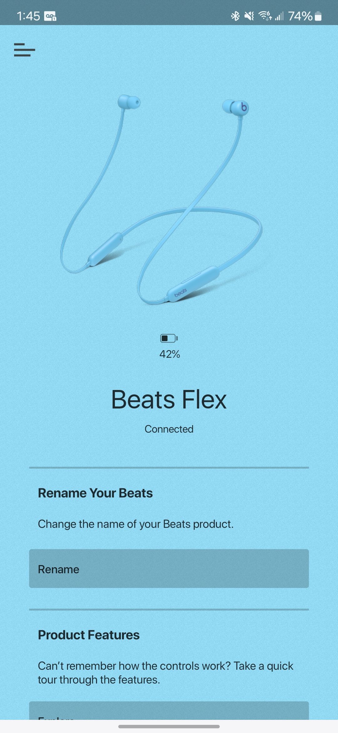 Tela inicial do aplicativo Beats Flex