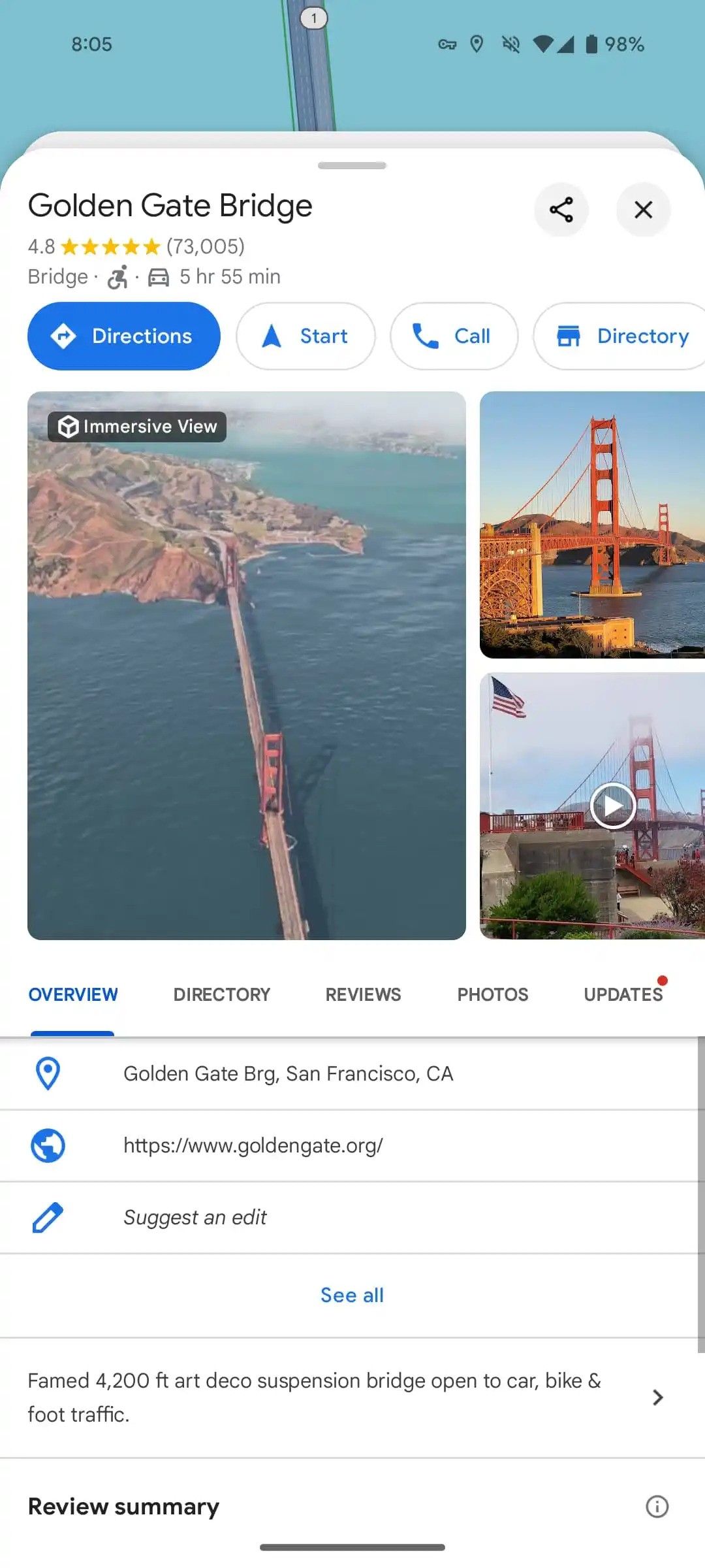 O novo cartão inferior expandido no Google Maps