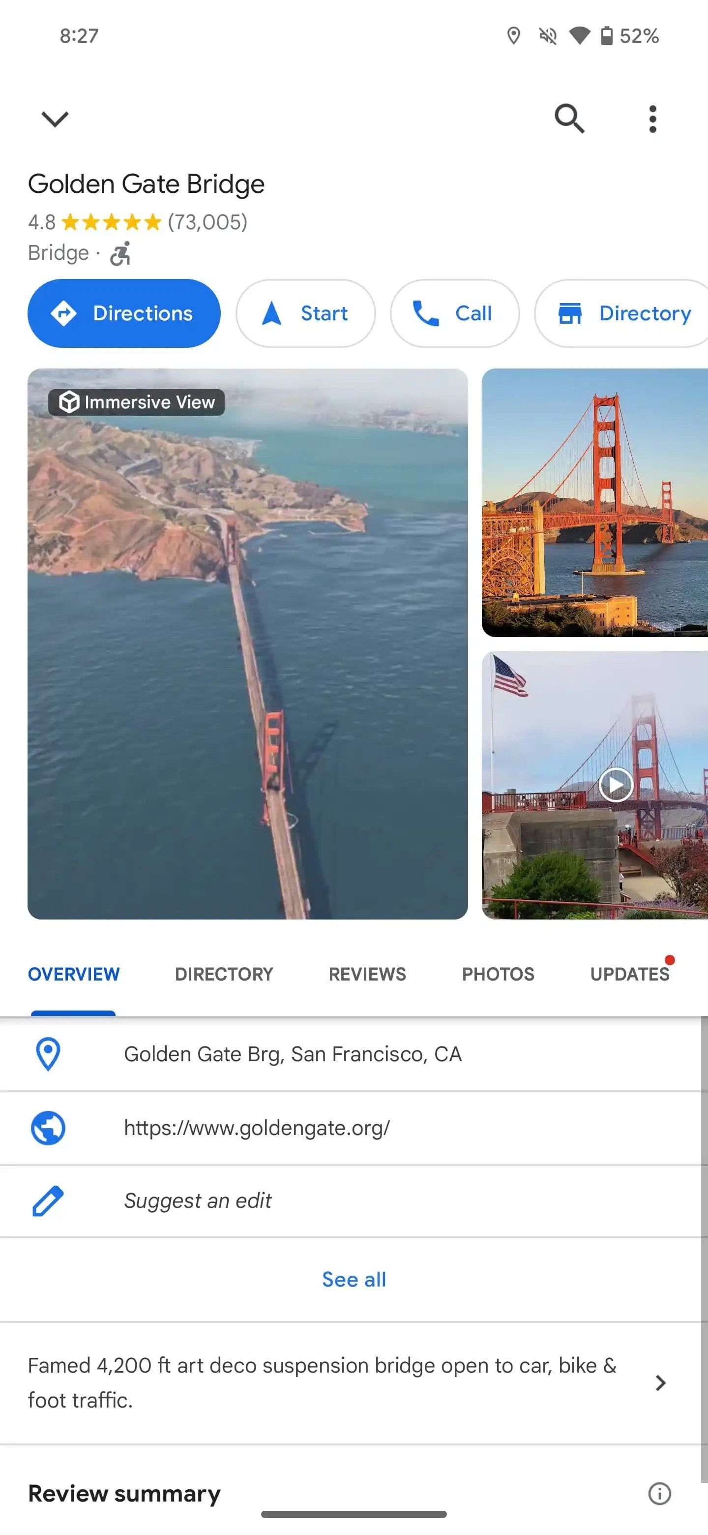 O atual cartão inferior expandido no Google Maps