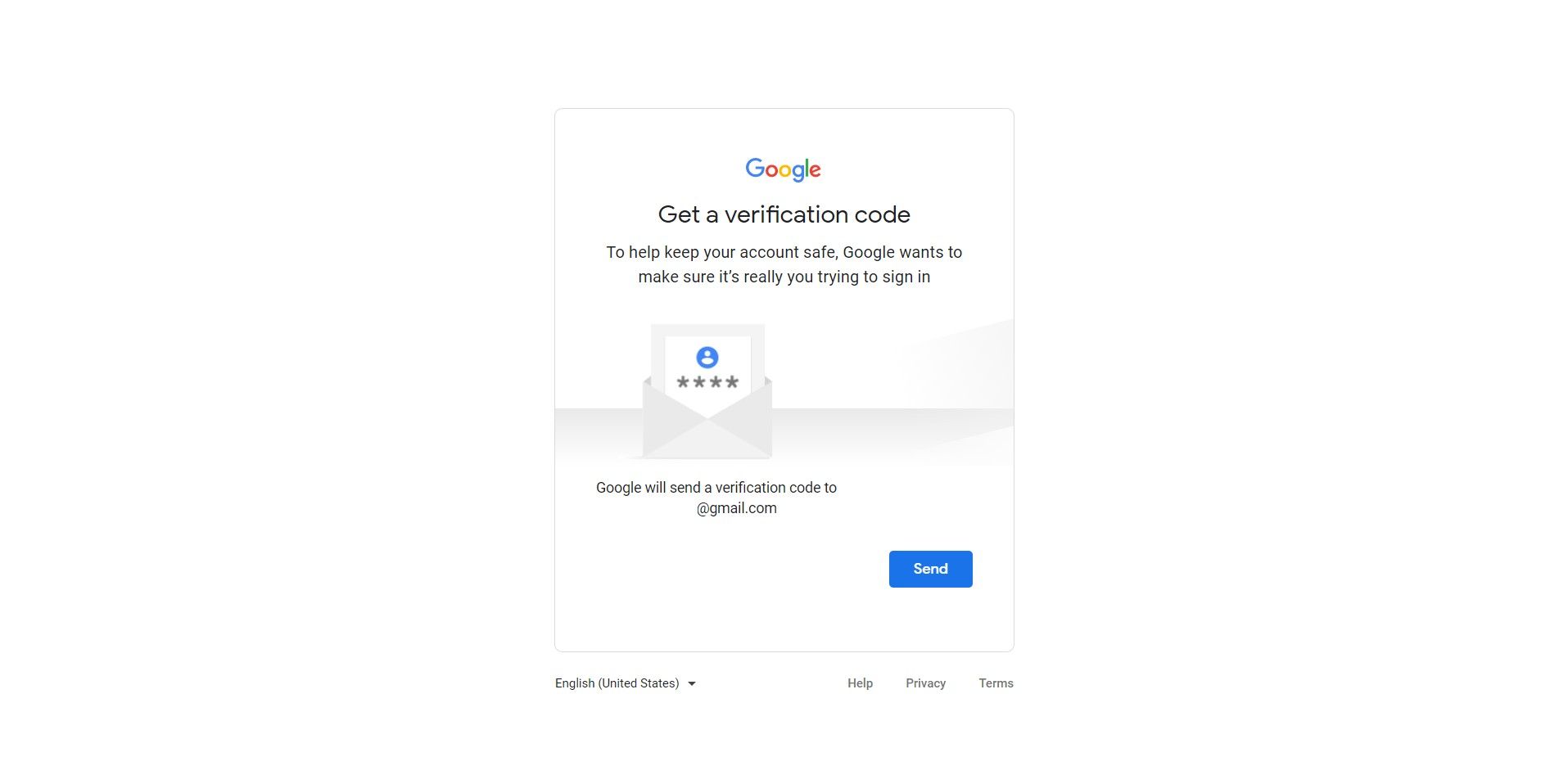 Recebendo código de verificação na página de recuperação de conta do Google
