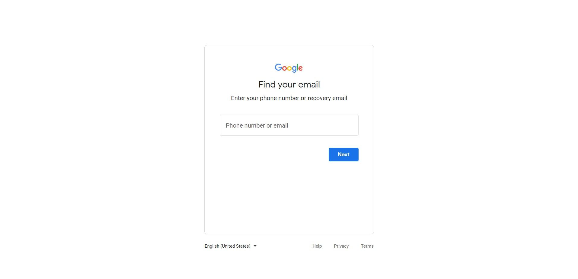 Tela de confirmação de e-mail na página de recuperação de conta do Google