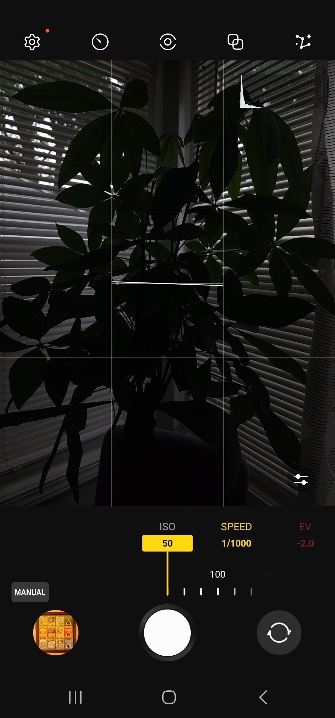 Aplicativo Samsung Expert RAW tirando uma foto com ISO baixo.
