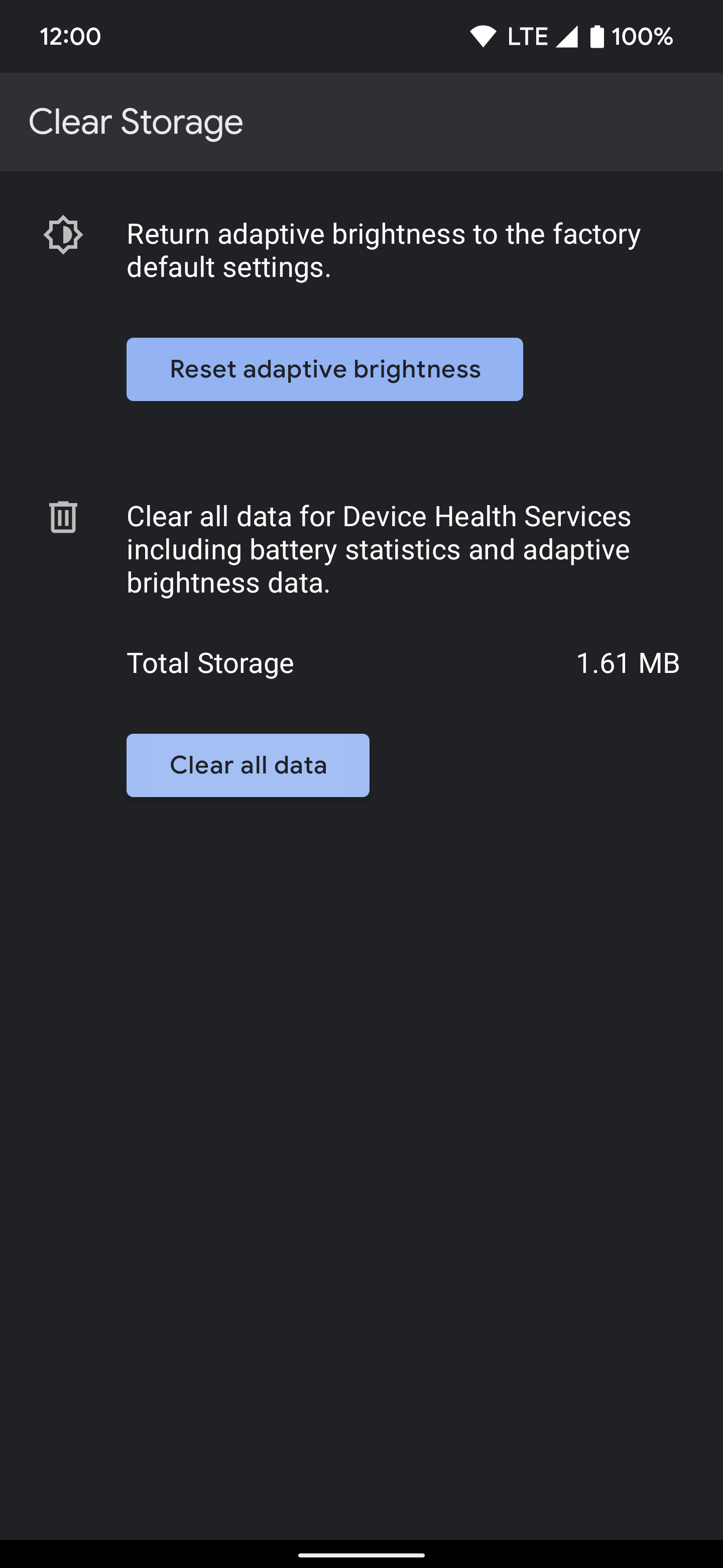 Limpar página de armazenamento do aplicativo Device Health Services