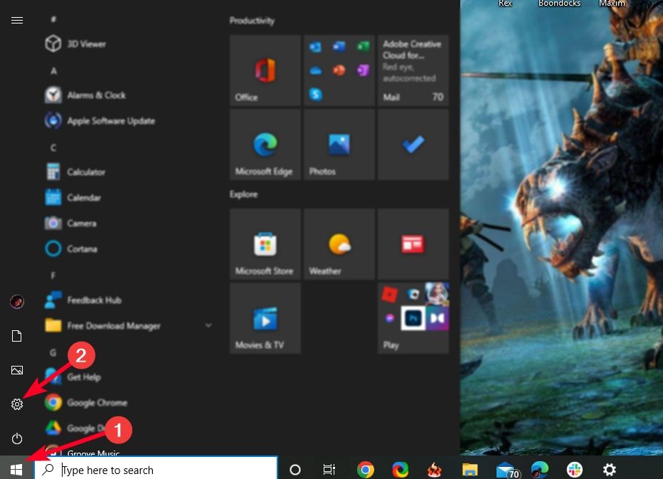 Captura de tela do menu Iniciar do Windows 10