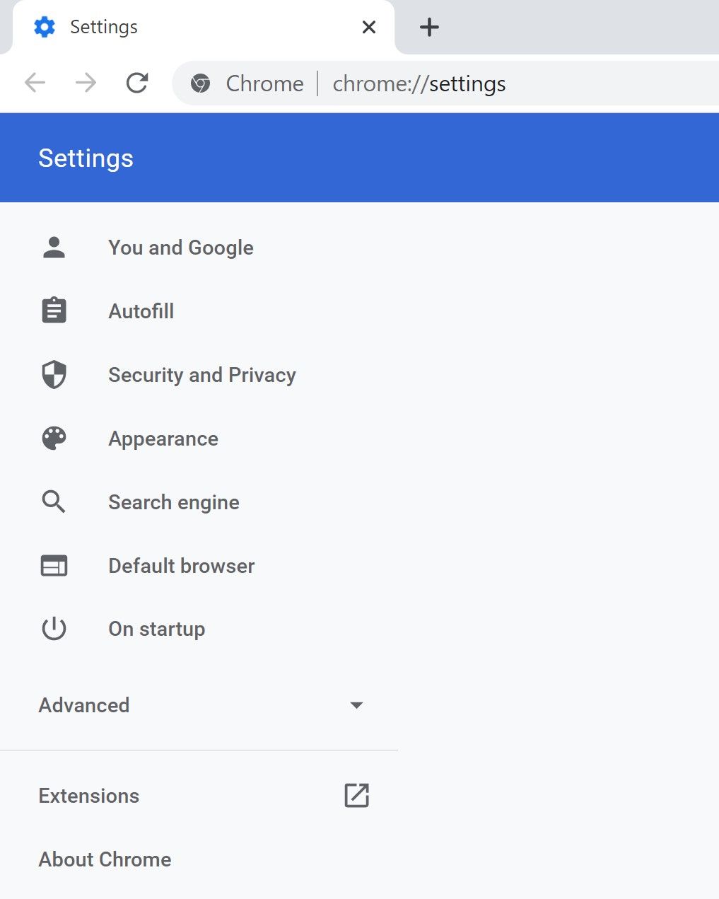 O menu Configurações do Google Chrome
