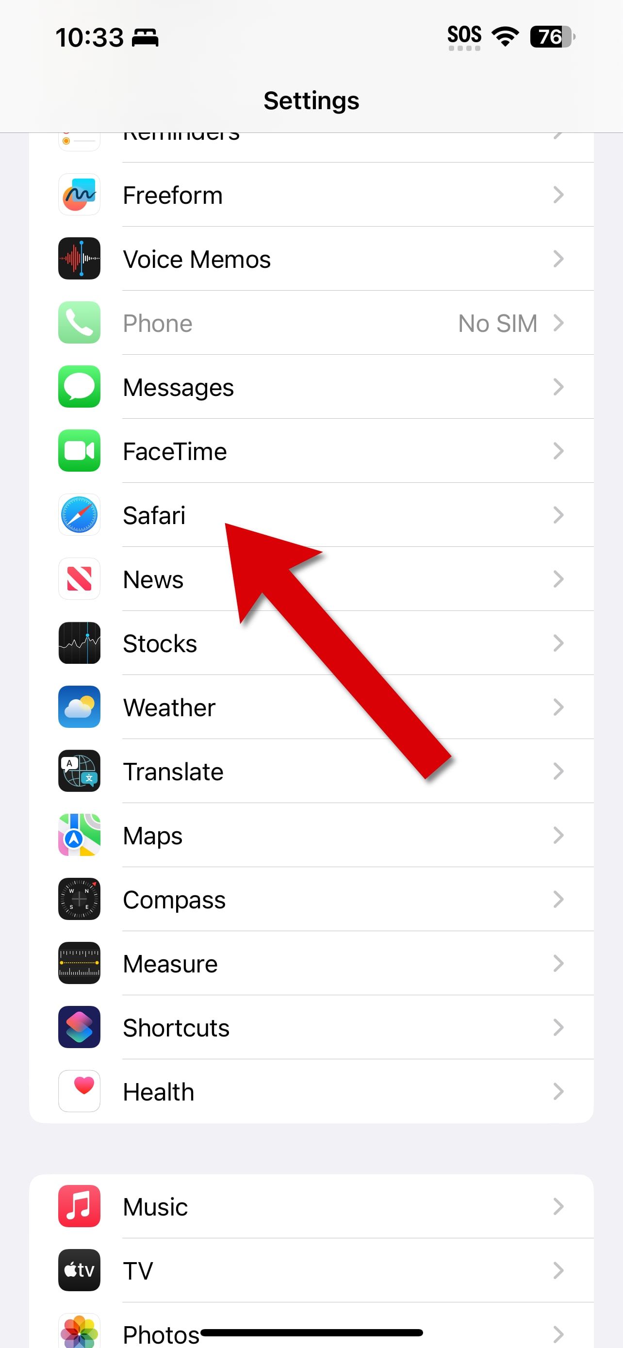 Esta é a segunda de uma série de capturas de tela que mostram como alterar o mecanismo de pesquisa padrão do iPhone no Safari.