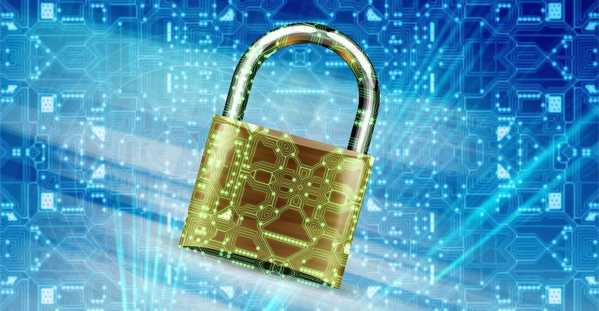 Um cadeado de segurança genérico mostrando criptografia digital com fundo azul