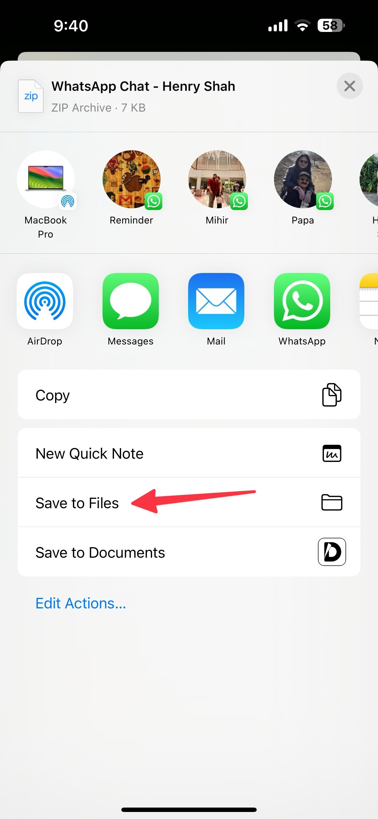 salve o arquivo de backup do WhatsApp no ​​​​iPhone