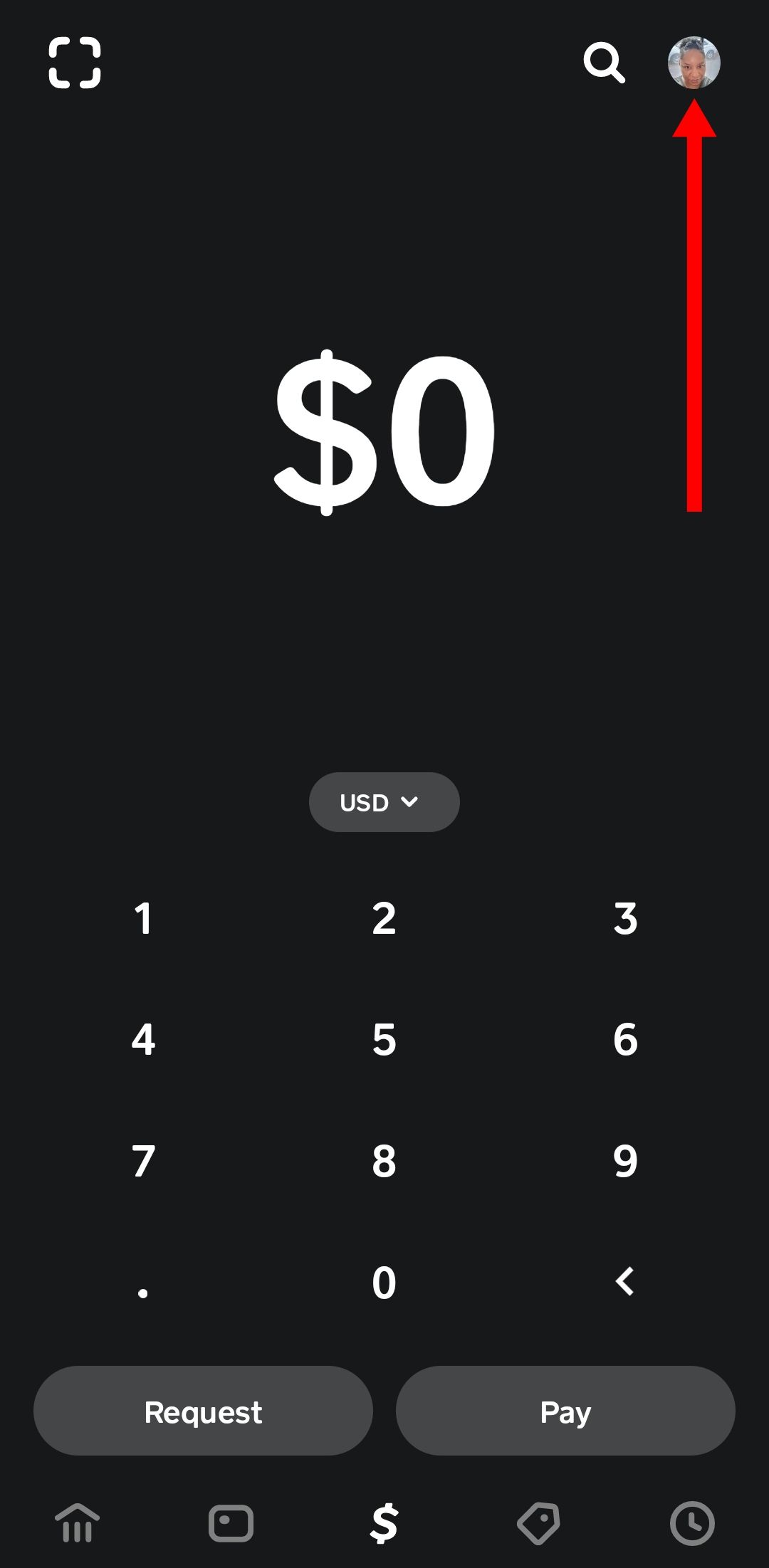 Captura de tela do ícone do perfil no aplicativo Cash App para Android