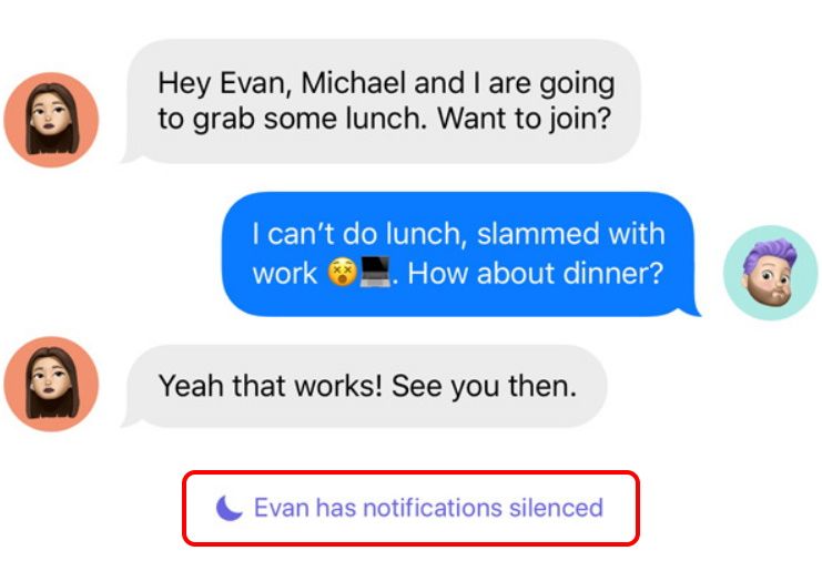 Janela de bate-papo do iMessage com notificações silenciadas
