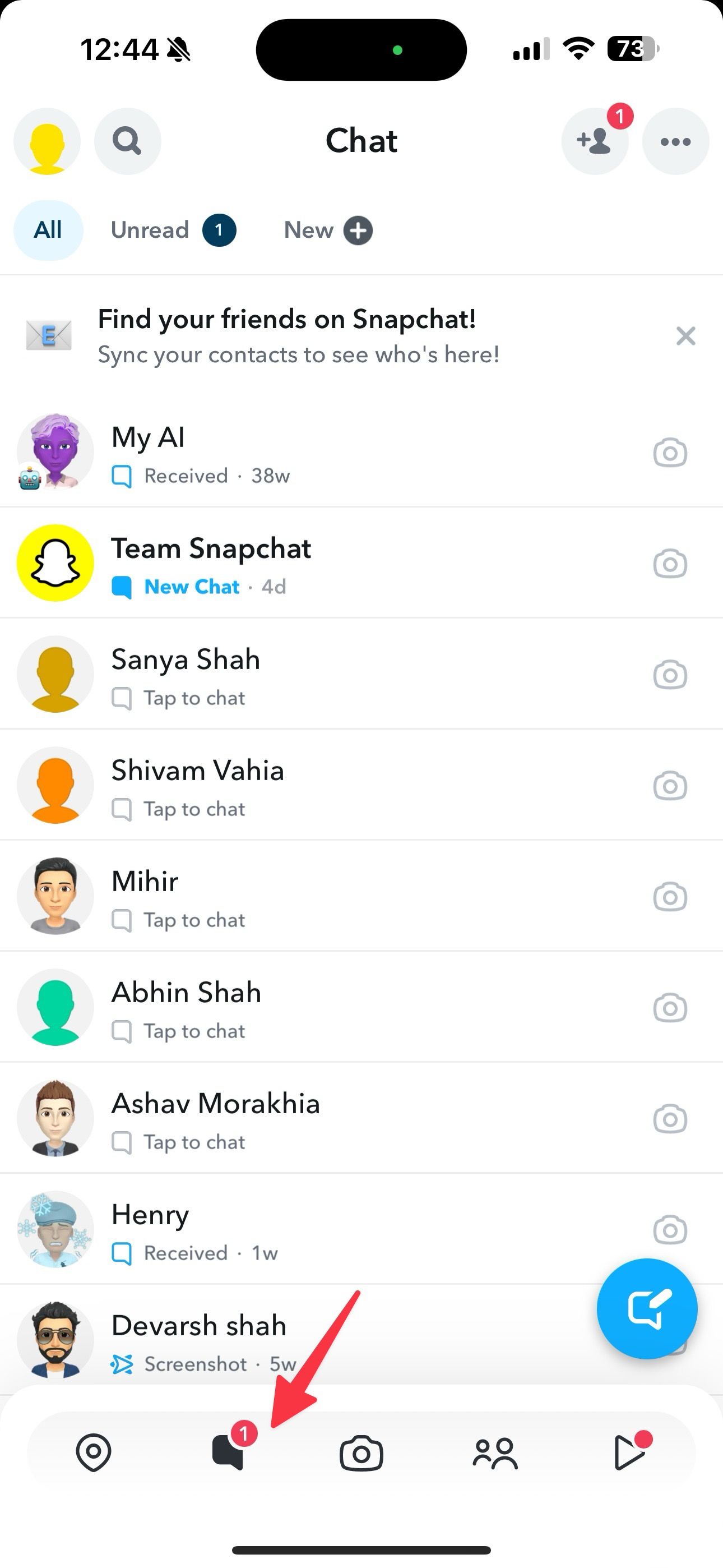 verifique a lista de bate-papo do Snapchat