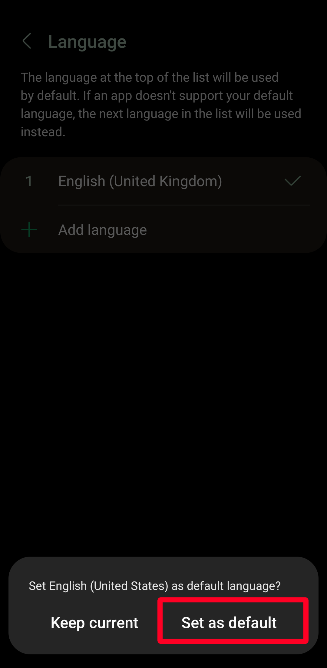 Configurando o inglês dos Estados Unidos como idioma padrão do Android