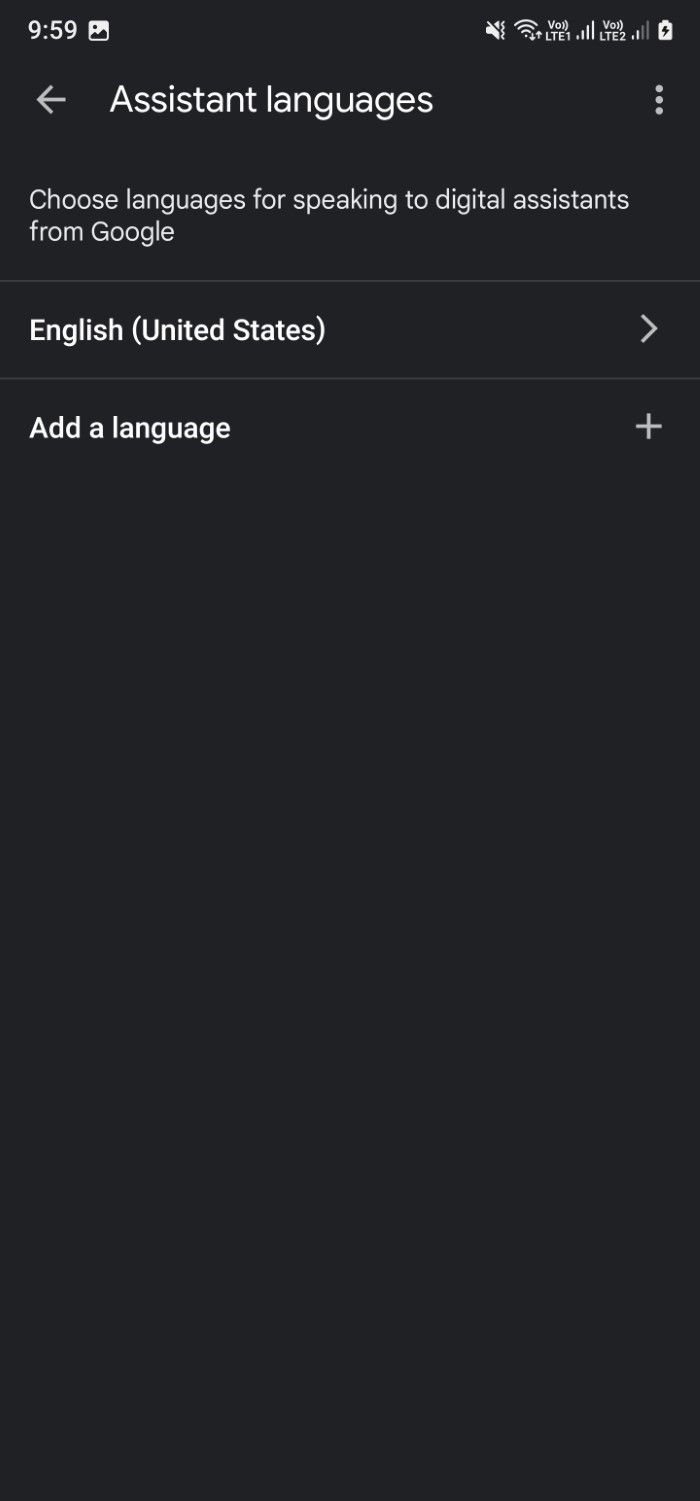 Captura de tela mostrando a opção de alterar ou adicionar o idioma no Google app