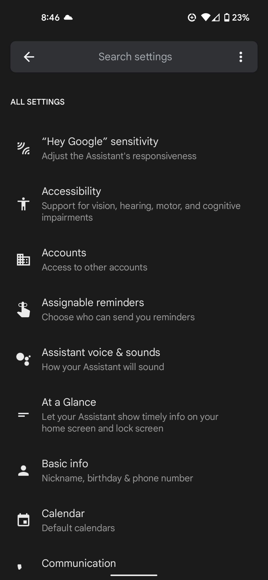 Configurações do Google Assistente no Google app
